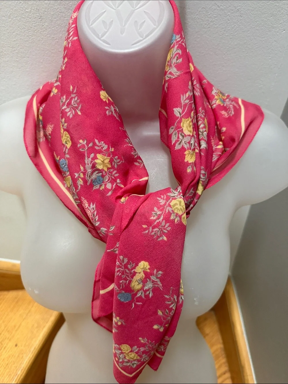 Vintage GAP Floral Scarf Made in Italy Coral Red Yellow Gold Floral Print Y2K